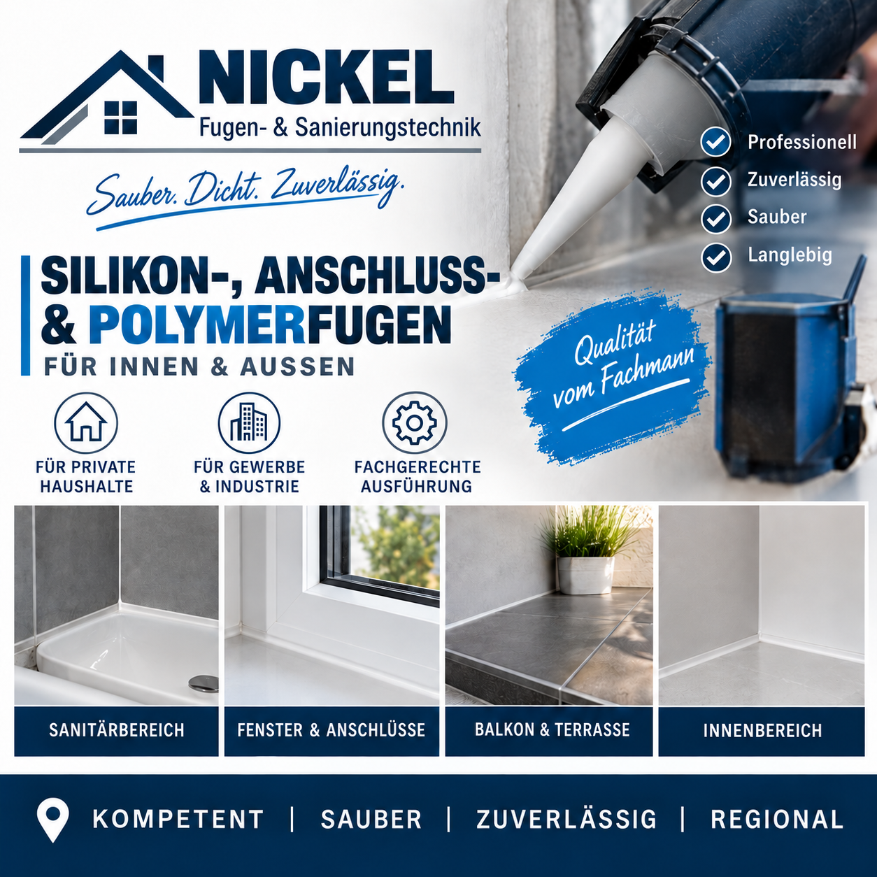 Professionelle Silikon-, Anschluss- und Polymerfugen